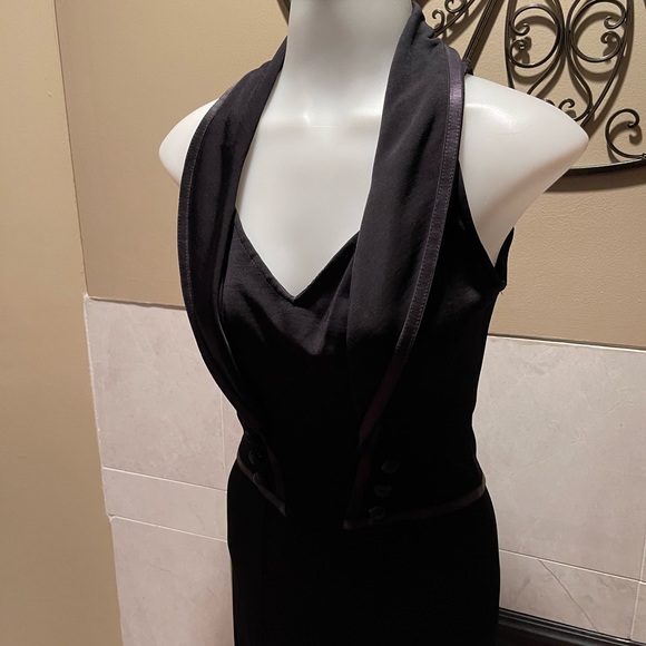 Y2K Vintage Tadashi Women’s Blk Sleeveless Tuxedo Style Full Length Dress SZ S - Picture 2 of 13